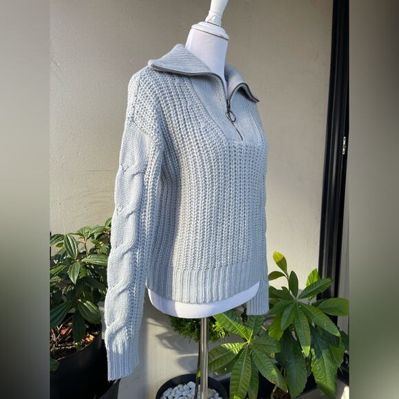 Design History Cable Knit Collar Zip Sweater in Pale Blue, M ☕️ - Picture 6 of 12